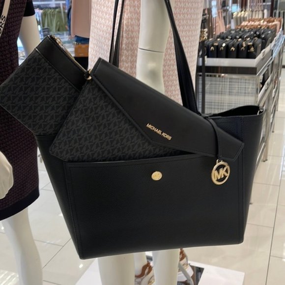 MICHAEL Maisie Large Pebbled Leather 3-in-1 Tote Bag BLACK / BLACK MULTI COLOR - Picture 2 of 16